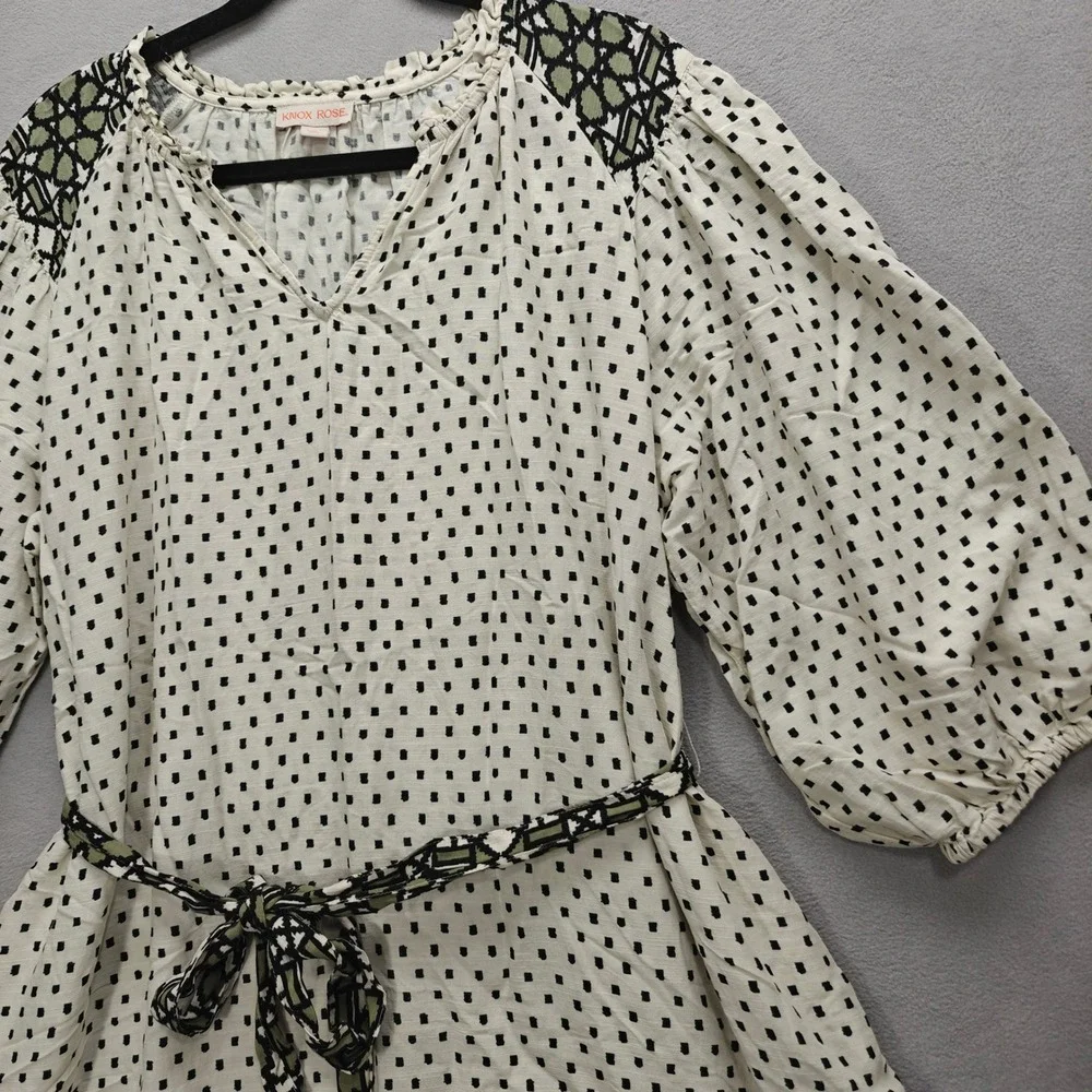 Knox Rose Boho Midi Dress Womens M Geometric Balloon Sleeve Folk Indie Tie Waist